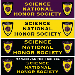 Science National Honor Society banner featuring the society's emblem and text in four distinct colors, displayed at an event or educational institution