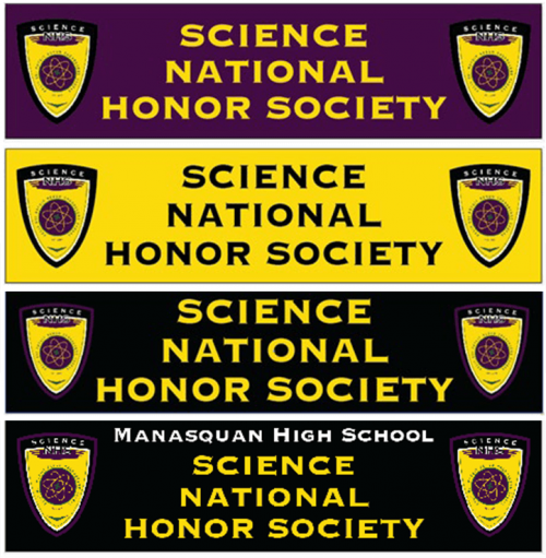 Science National Honor Society banner featuring the society's emblem and text in four distinct colors, displayed at an event or educational institution